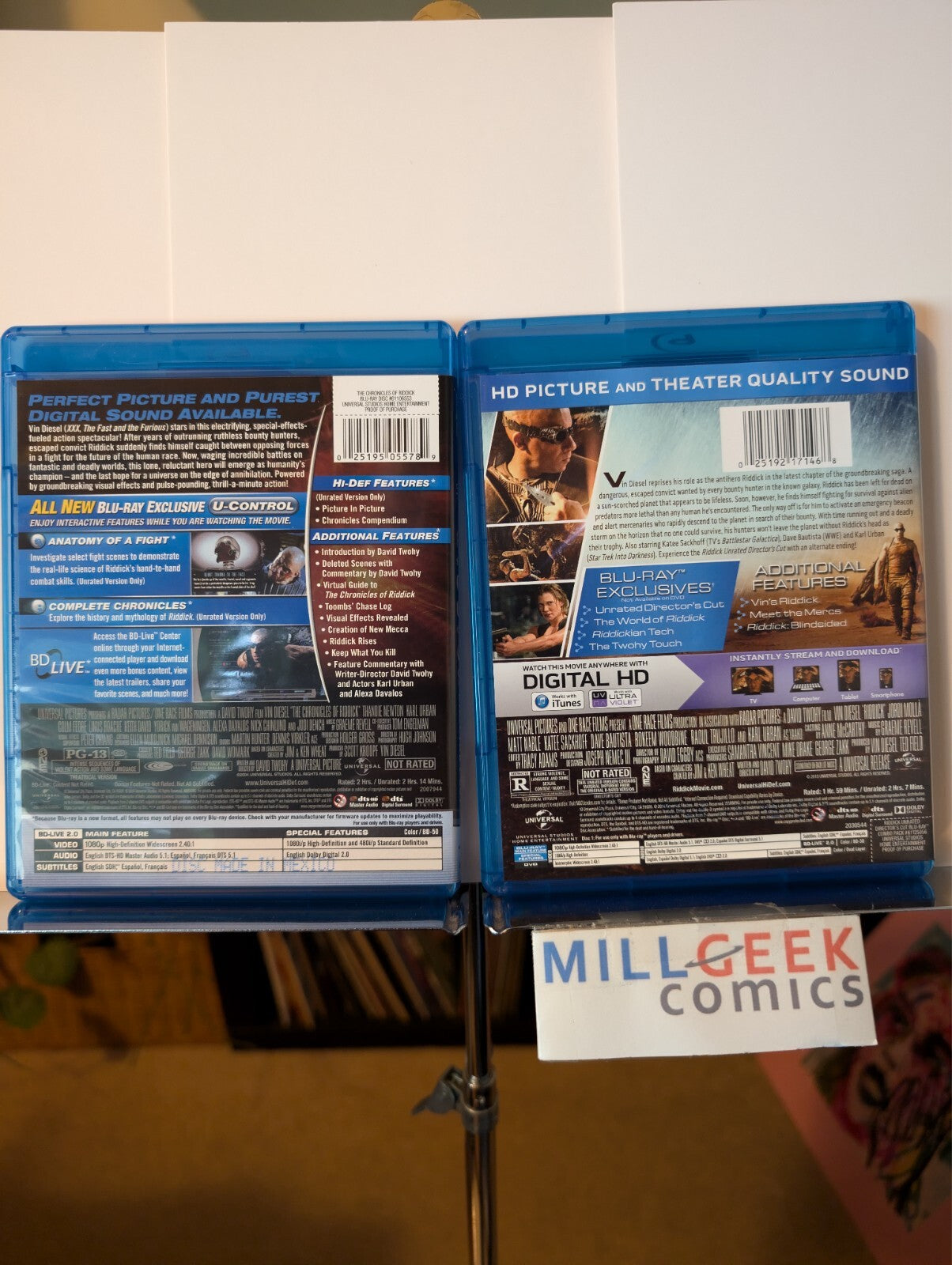 The Chronicles of Riddick & Riddick, 2 Movies (Blu-Ray, 2004 & 2013) Like New-JD