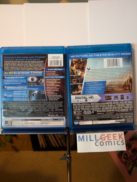 The Chronicles of Riddick & Riddick, 2 Movies (Blu-Ray, 2004 & 2013) Like New-JD