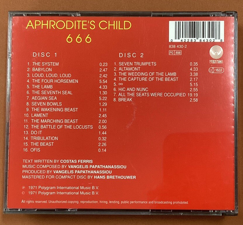 Aphrodite's Child - 666 2xCD Set, German Import, Like New)-JD
