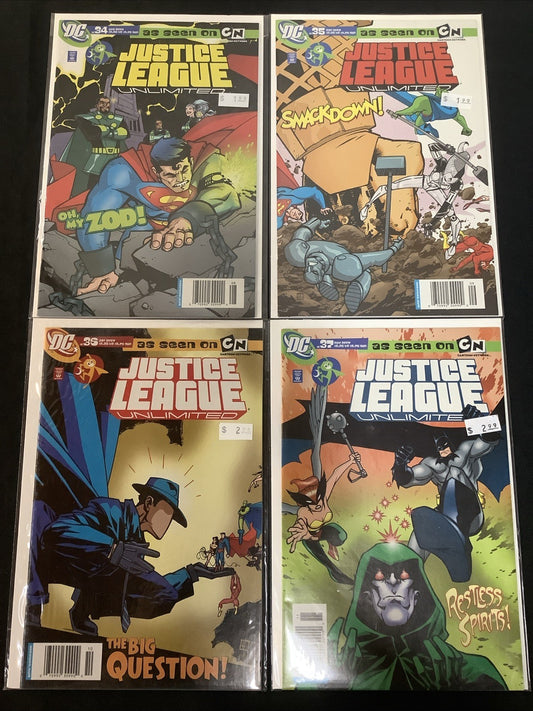 Justice League Unlimited #34-37 Comic Lot, DC Comics, NEWSSTAND COVERS!
