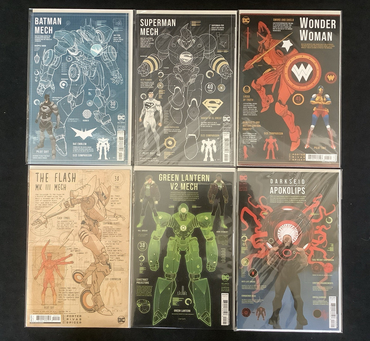 DC: Mech #1-6 Complete Comic Series, DC Comics, Dan Mora Blueprint Variant Set