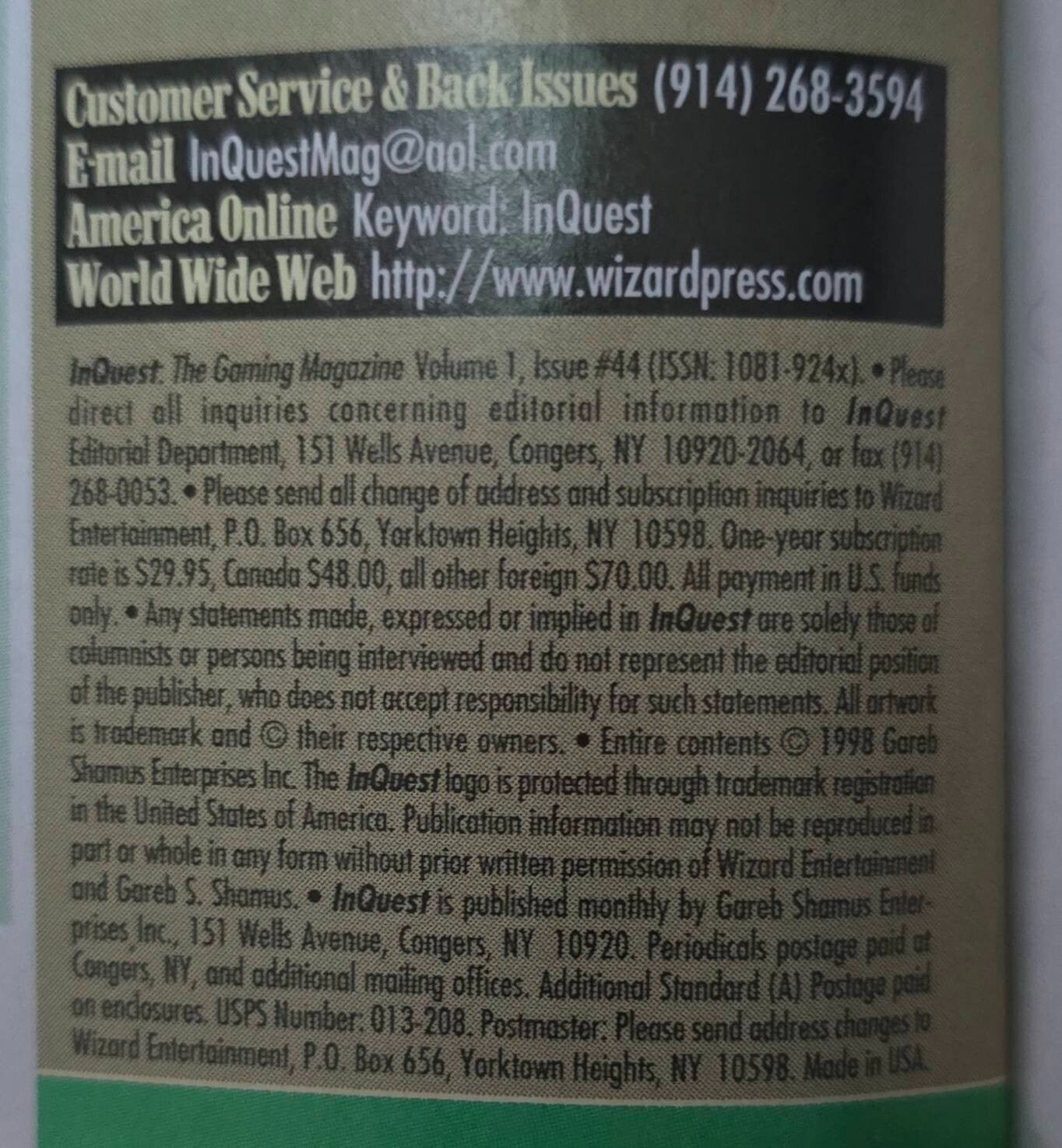 Inquest #43 - Magic Urza's Saga M:TG Magazine (November 1998)