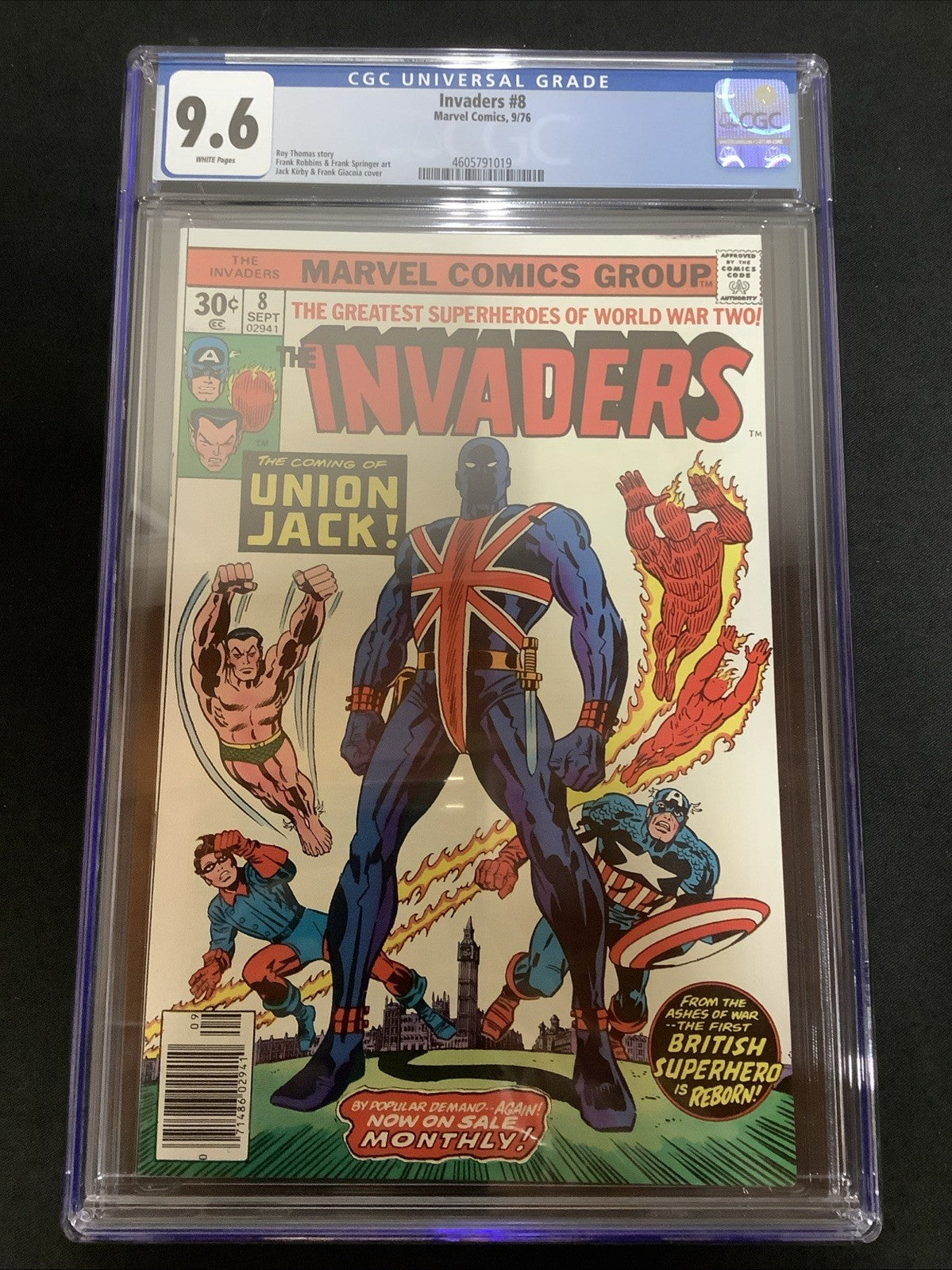 The Invaders #8 (Marvel Comics September 1976) CGC Graded 9.6 (NM+) White Pages
