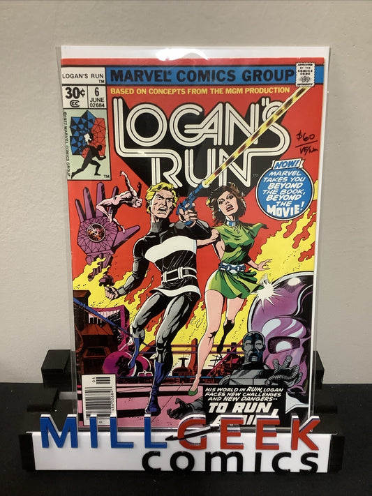 Logan's Run #6 (Marvel Comics 1977) VF/NM (9.0) 1st Thanos Solo Story, Newsstand