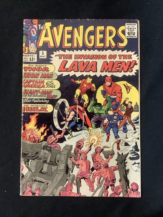 Avengers #5 (1964) G/VG (3.0) Stan Lee/Jack Kirby, Invasion Of The Lava Men