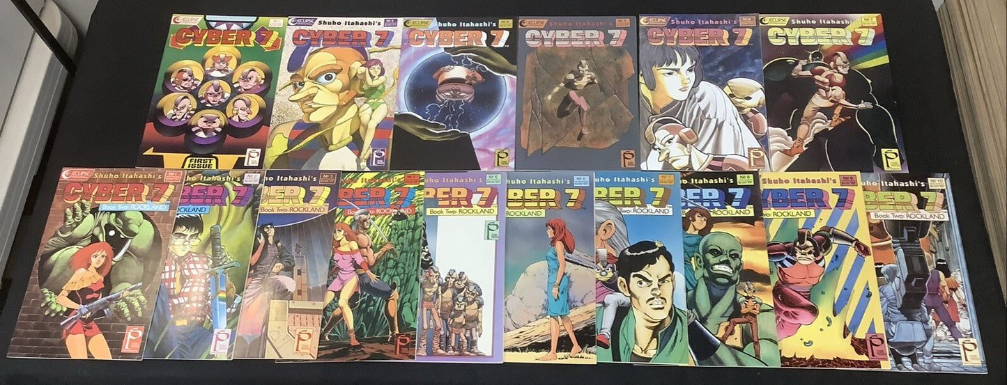Cyber 7 Comic Bundle: Vol.1 #1-7 (Missing #2), Vol.2 #1-10, Eclipse Comics