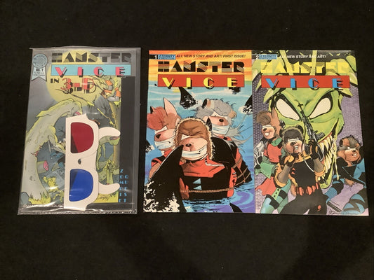 Hamster Vice #1-2 + 3-D Special #1 Complete Set, Eternity, Sealed W/ Glasses