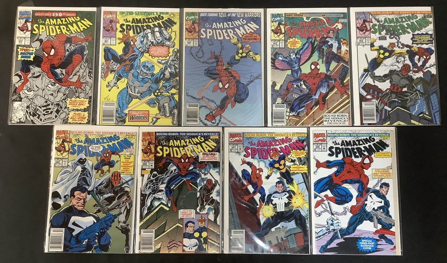 Amazing Spider-Man #350-358 Comic Lot, Marvel, Multiple Newsstand Covers, 1991