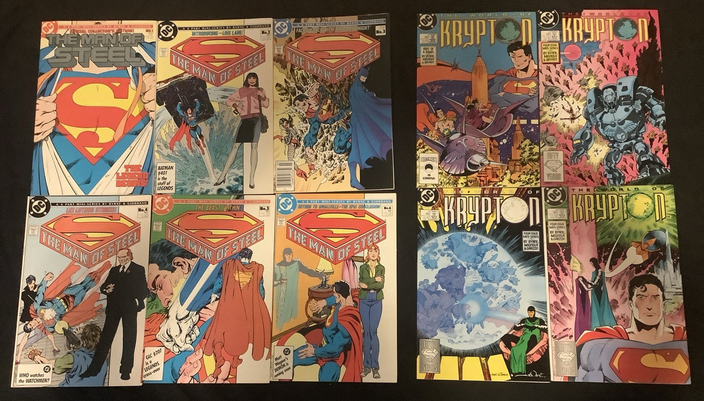 Superman Comic Bundle: Man Of Steel #1-6, World Of Krypton #1-4, 10 Comics Total