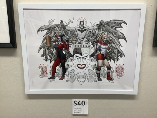 Frank Cho  11x17" DC Comics JLA Art Print, Batman & Harley Quinn/Joker, W/ Frame