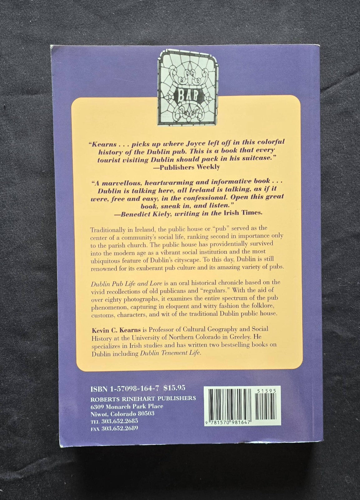 Dublin Pub Life and Lore : An Oral History by Kevin C. Kearns (1997, 1st Ed.) JD