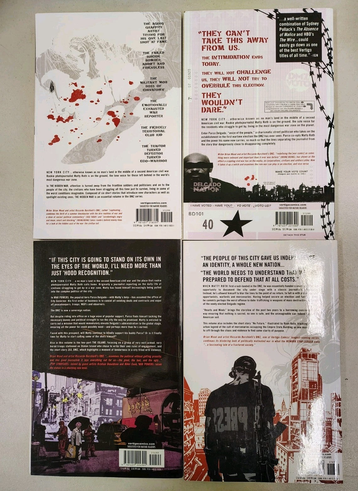 DMZ TPB vol #1-12  (Lot of 12) Collects Complete 1-72 series, Wood, Burchielli