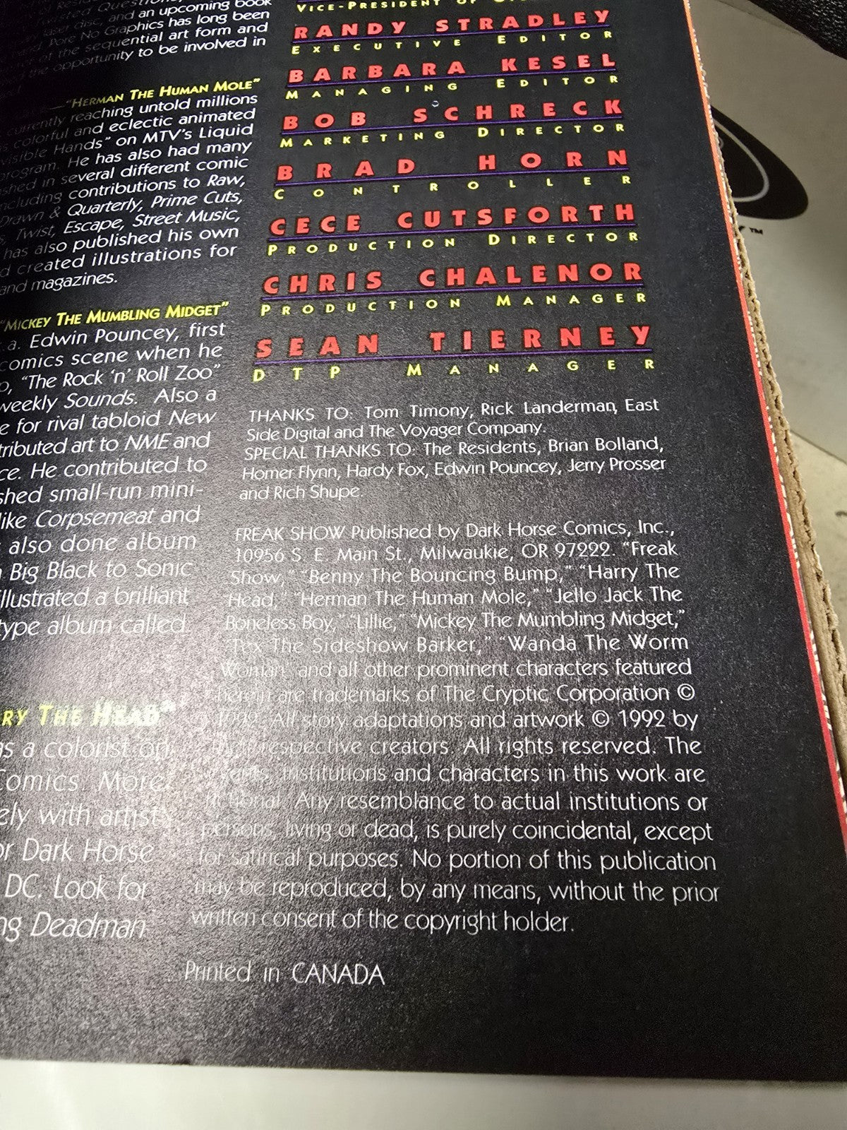 The Residents: Freak Show (1st Print 1992 - Dark Horse Comics) Burns, McKean!