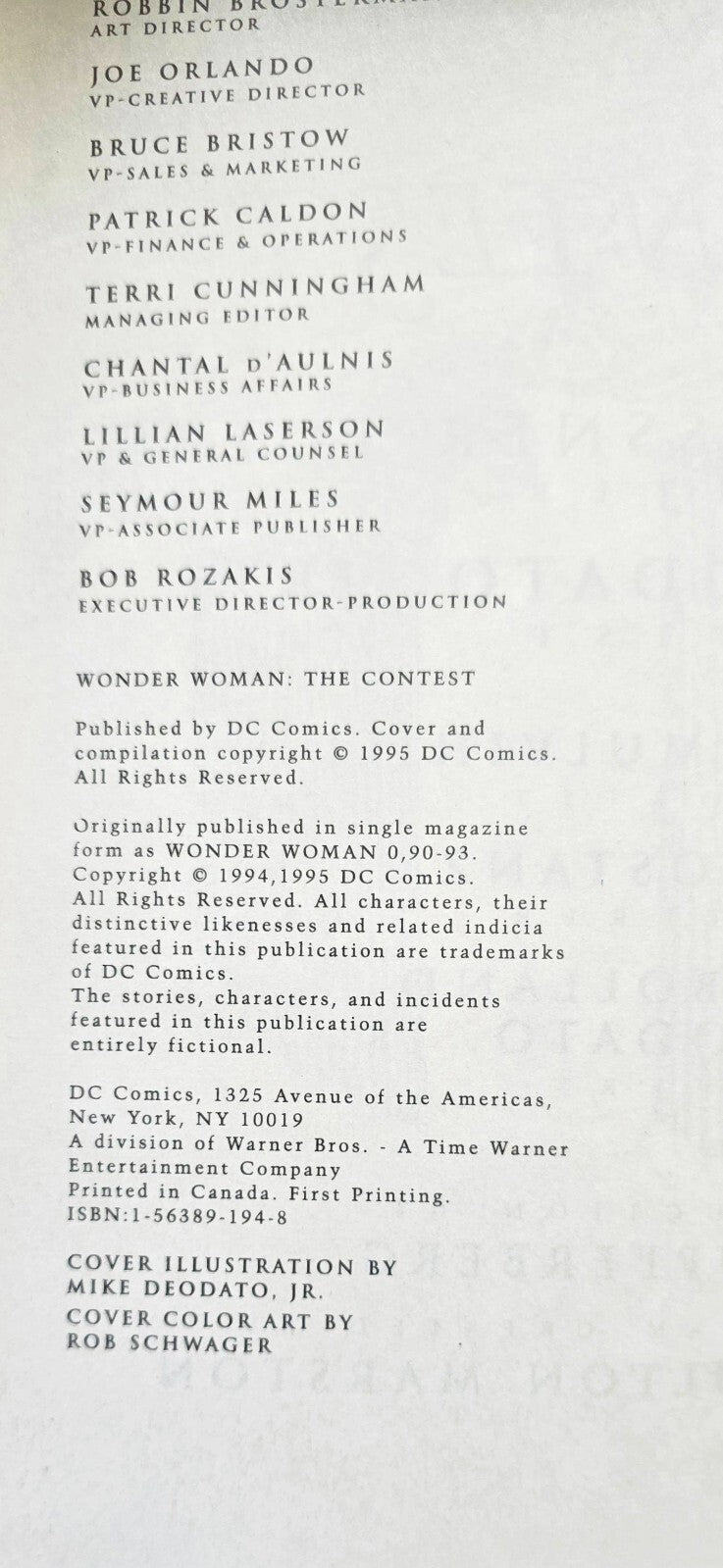 Wonder Woman: the Contest - Vs Artemis - First Printing (DC Comics April 1995)