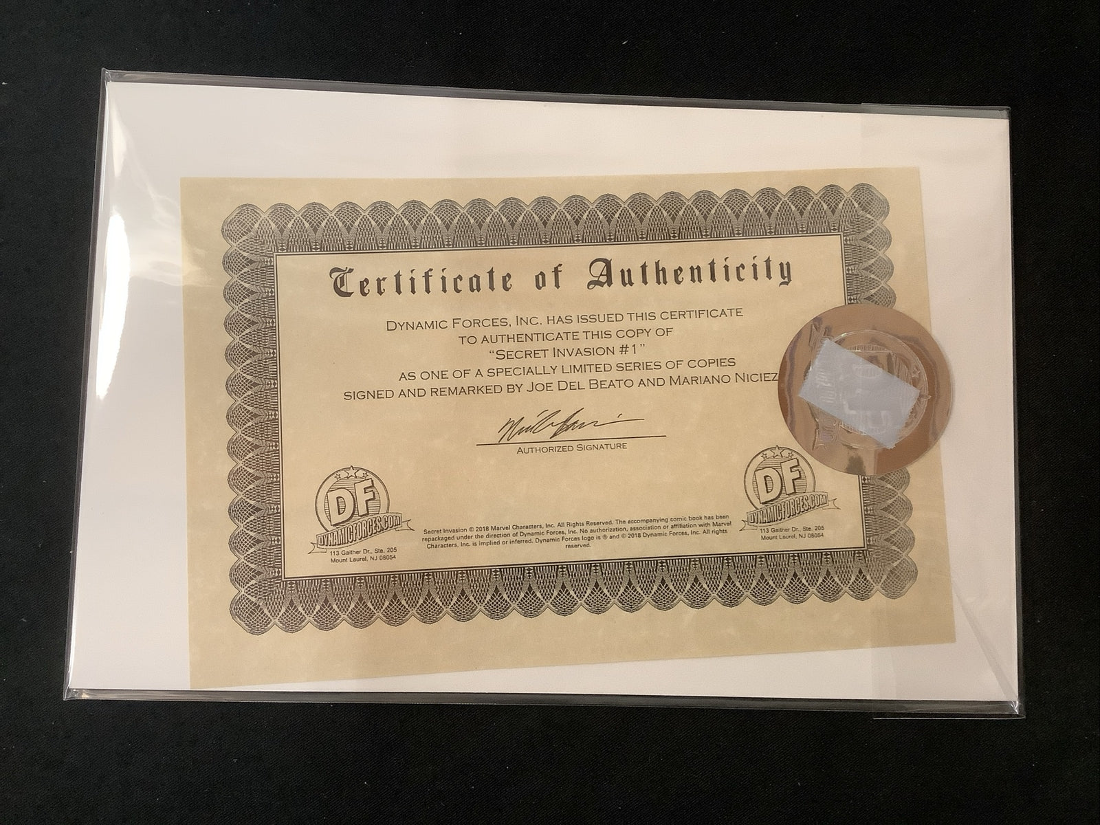 Secret Invasion #1 Signed And Sketched Joe Del Beato/Mariano Nicieza, With COA