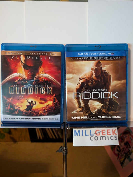 The Chronicles of Riddick & Riddick, 2 Movies (Blu-Ray, 2004 & 2013) Like New-JD