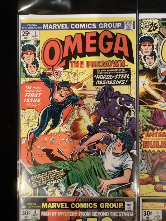 Omega the Unknown #1-6 Comic Lot, Marvel, Steve Gerber, Joe Sinnott, March 1976