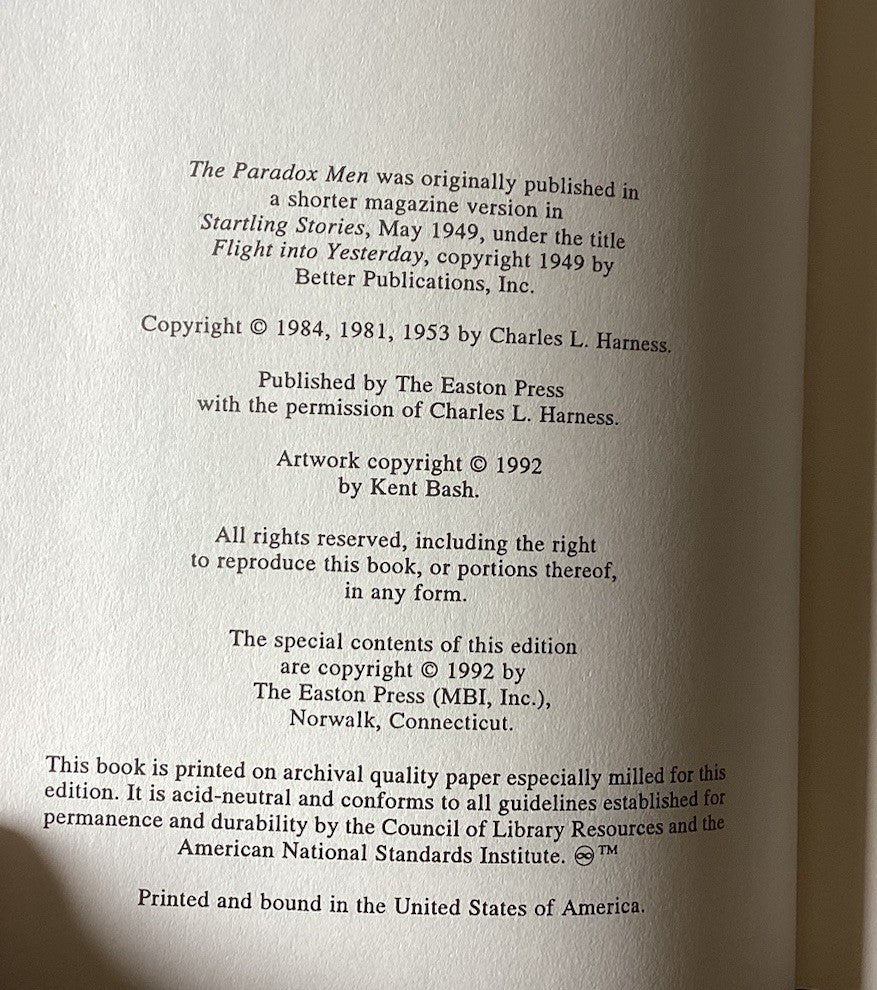 The Paradox Men by Charles L Harness - 1992 Easton Press Collector's Edition JD