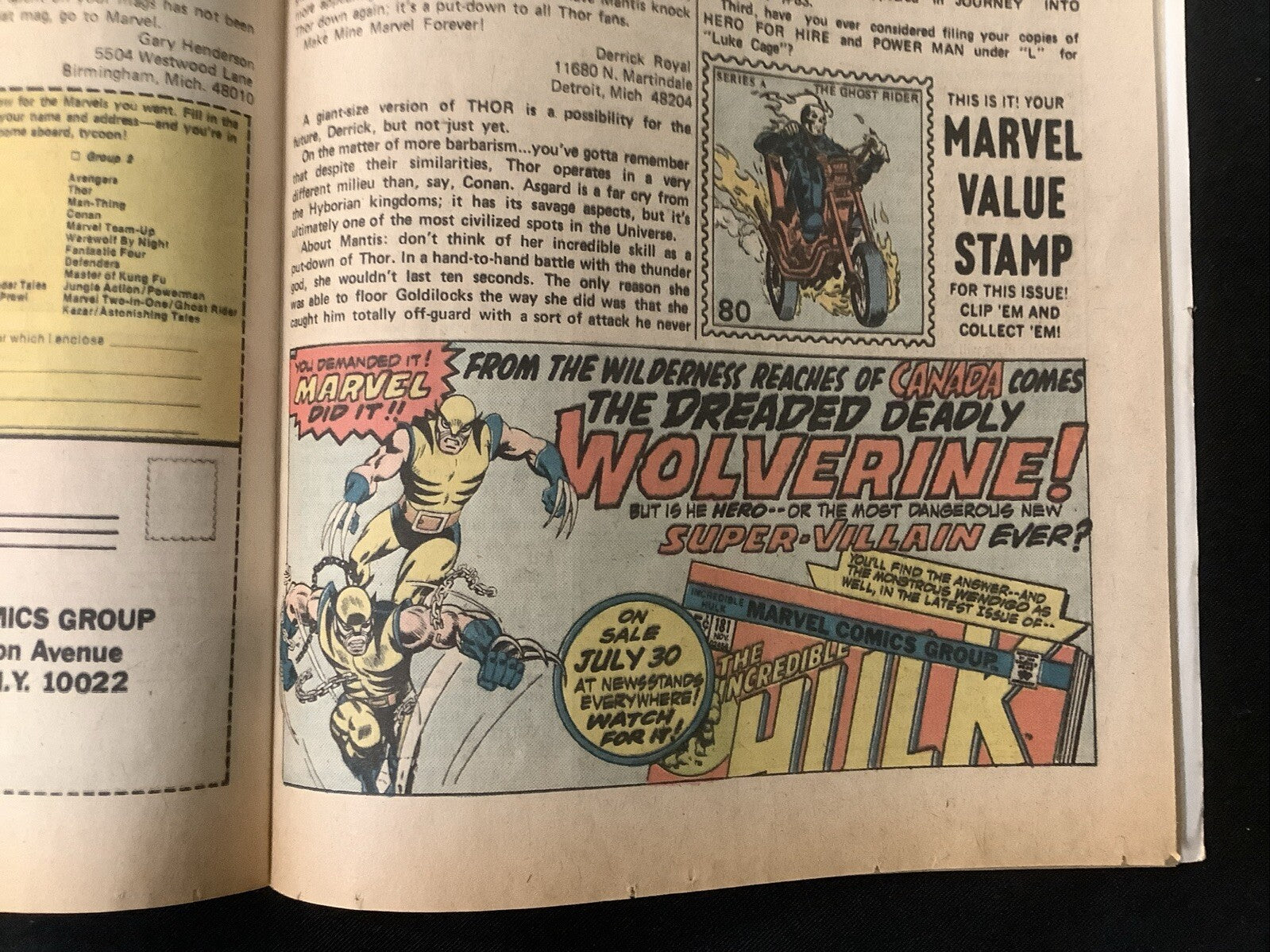 Thor #226-230 Comic Lot, Low To Mid Grade, Hulk #181 Ad Featuring Wolverine