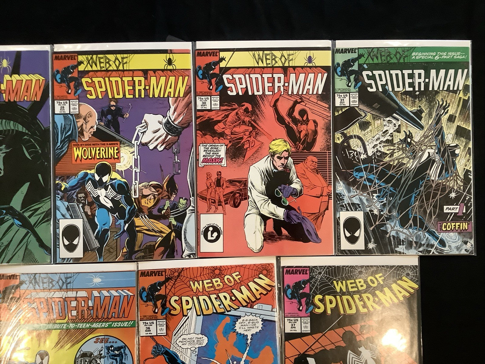 WEB OF SPIDER-MAN #25-37 Comic Lot, Kraven’s Last Hunt, 1st App Tombstone, 1985