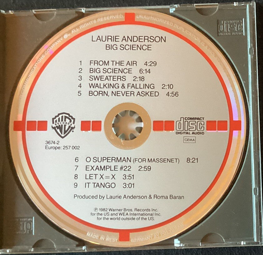 Laurie Anderson ~ Big Science (Target CD Made in West Germany, Like New) -JD