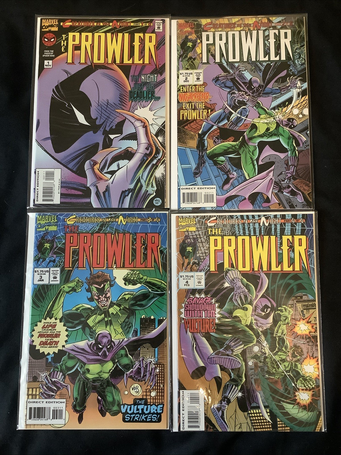 Th Prowler #1-4 Complete Comic Set, Marvel, Creatures Of The Night, 1994