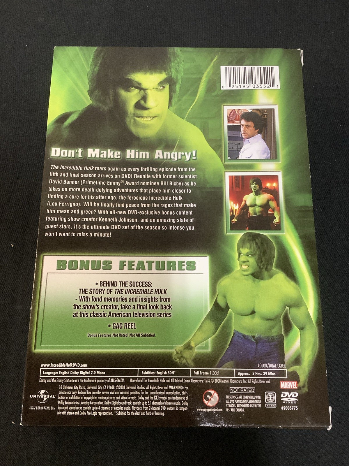 The Incredible Hulk: the Complete Fifth Season (DVD) SIGNED BY LOU FERRIGNO