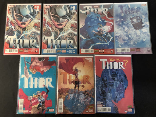 Thor #1-6 + #1 Second Print Blue Variant Comic Lot, Marvel Comics, Jason Aaron