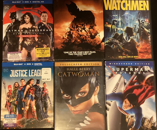 6 Movie DVD DC Lot (Justice League, Batman, Superman) -PS