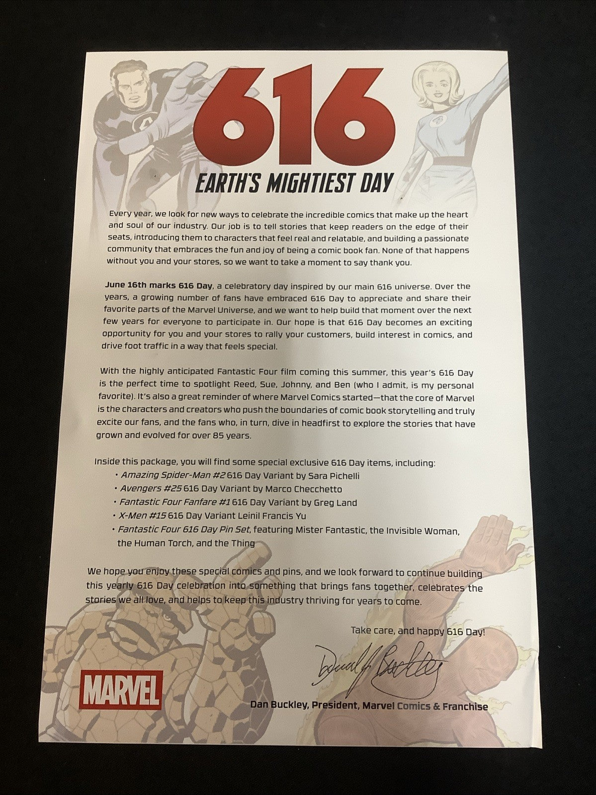 Marvel 616 Day 2025 Bundle: 616 Comic Pack Sealed! F4 Pin Set, Letter & Envelope
