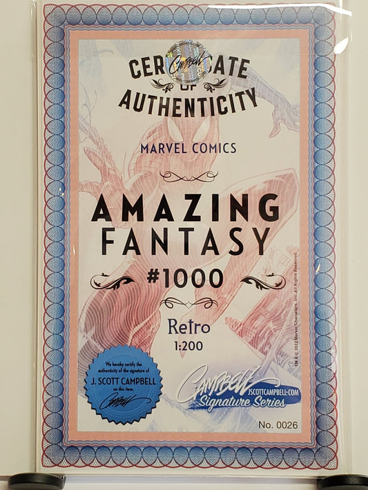 Amazing Fantasy #1000 J Scott Campbell Store 1:200 retro variant SEALED w/COA