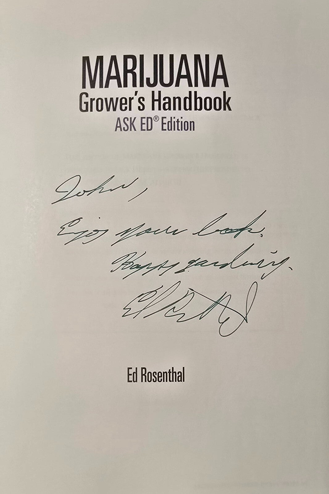 Marijuana Grower's Handbook by Ed Rosenthal (2010, 4th Print, Signed) JD