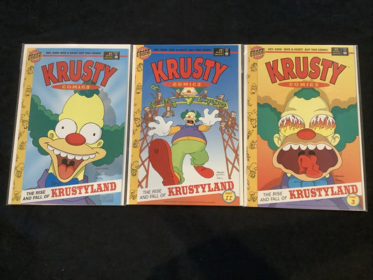 Krusty Comics #1-3 Complete Comic Set, Bongo Comics, The Simpsons, 1995