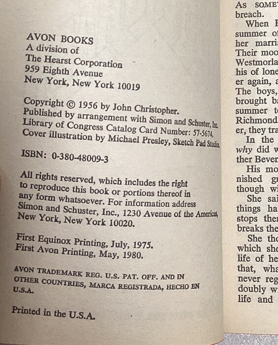 No Blade Of Grass-John Christoper Vintage Horror PB Avon 1st Print 1980  -JD