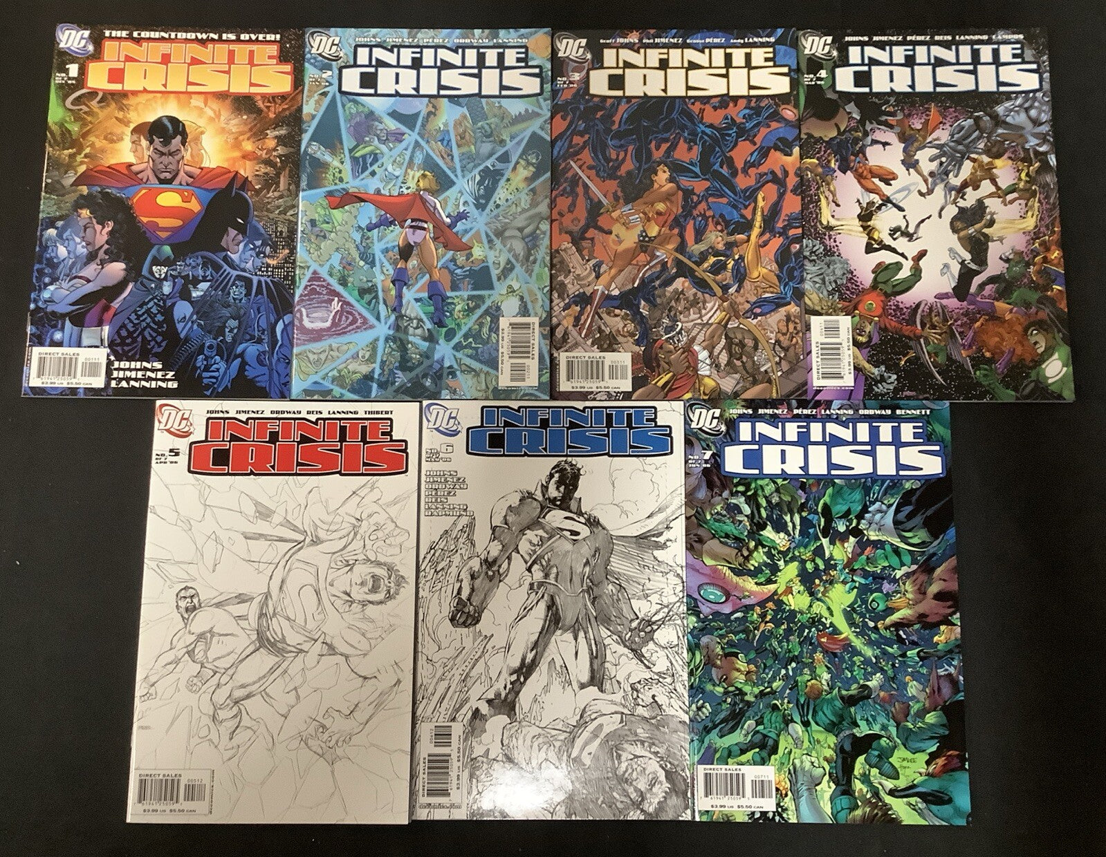 Infinite Crisis #1-7 Complete Comic Set, Jim Lee Skitch Variants, Jaimie Reyes