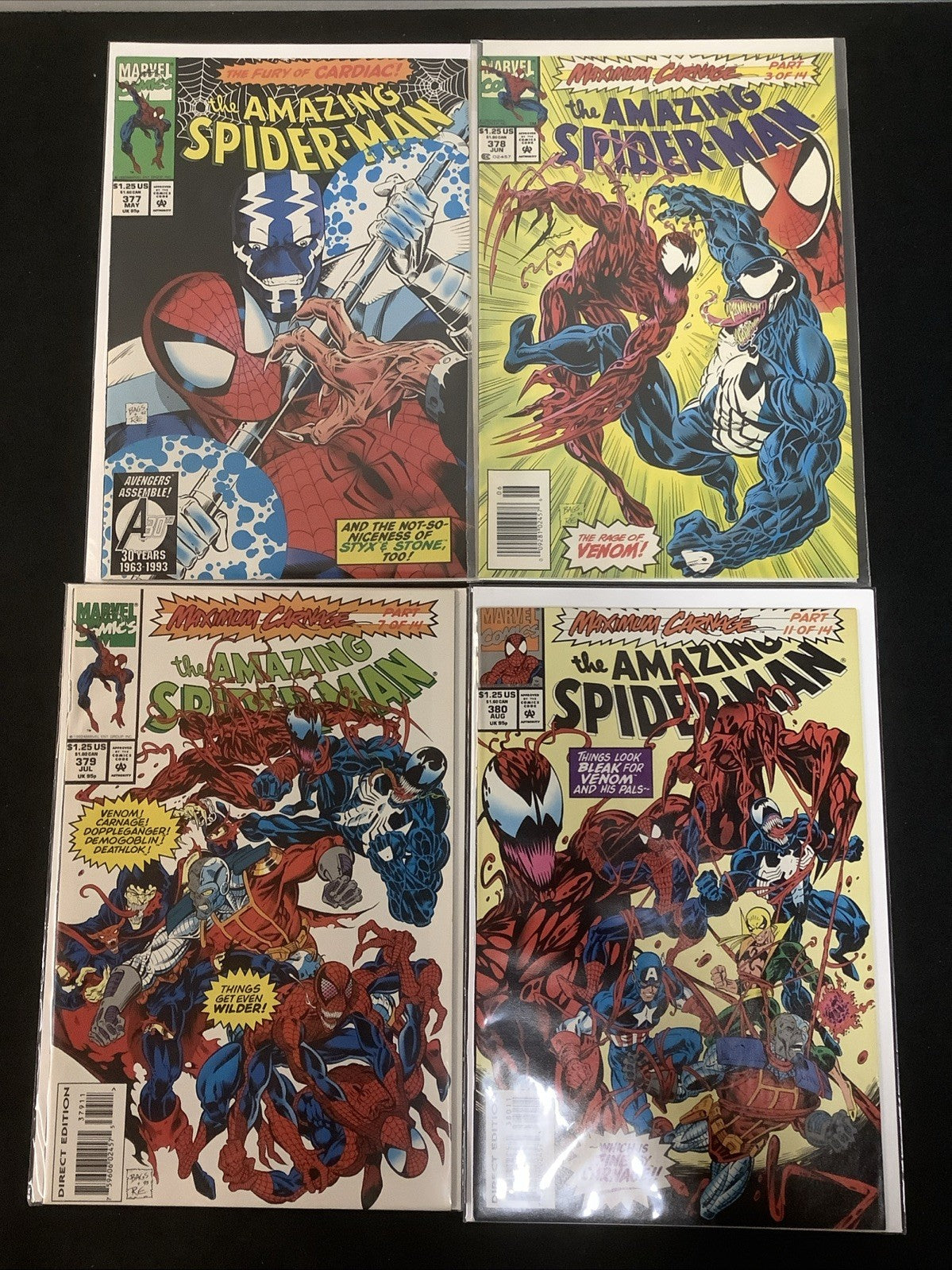 Amazing Spider-Man #377-380 Comic Lot, Maximum Carnage, #378 Newsstand Edition