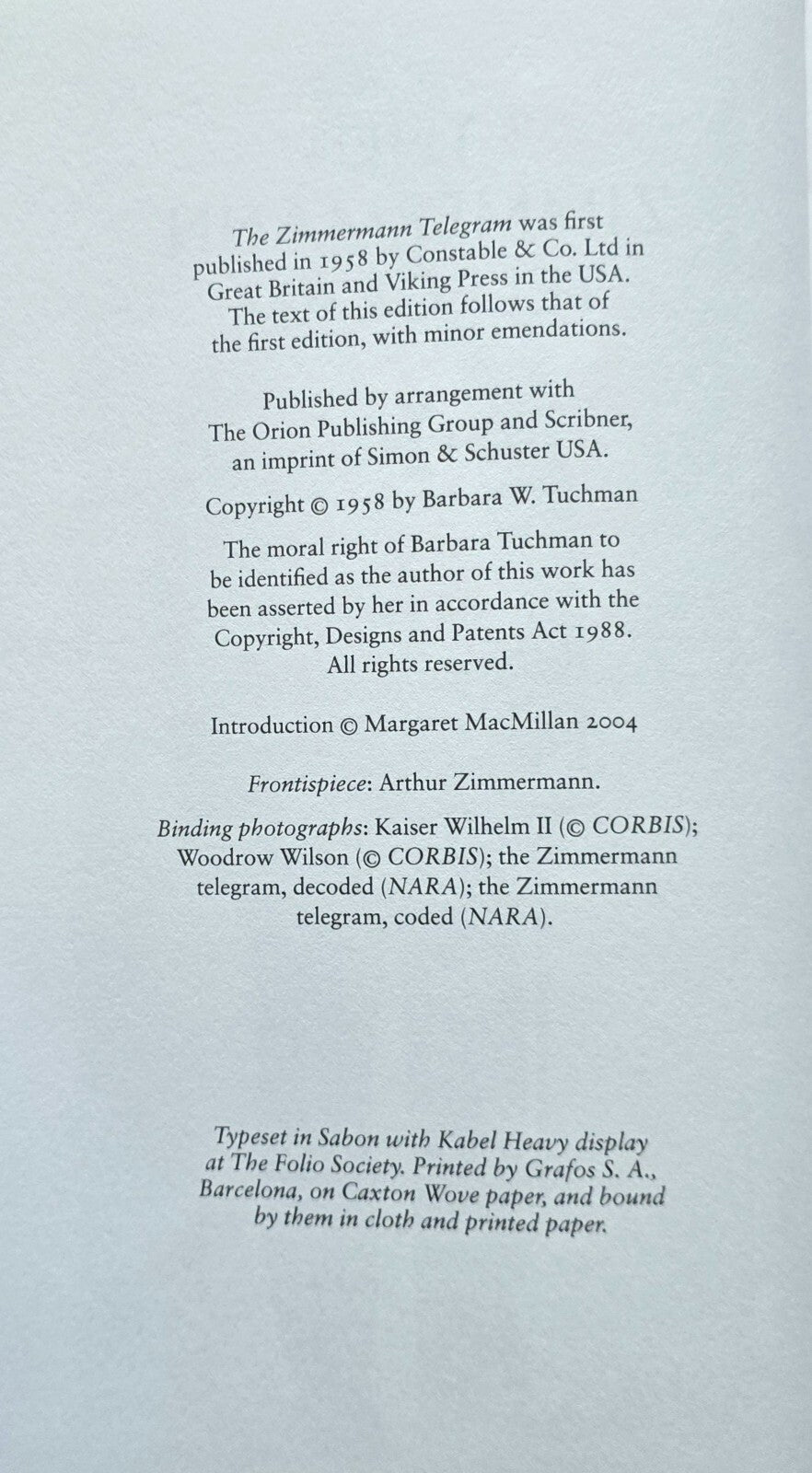 The Zimmerman Telegram by Barbara Tuchman (Folio Society, 2004)