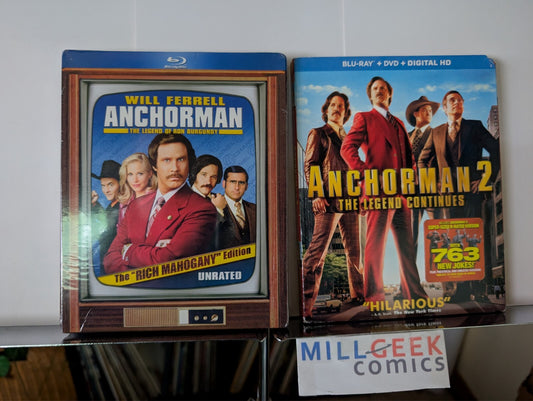 Anchorman, "Rich Mahogany" Ed (New) / Anchorman 2 (Like New) (Blu-Ray 2004) -JD