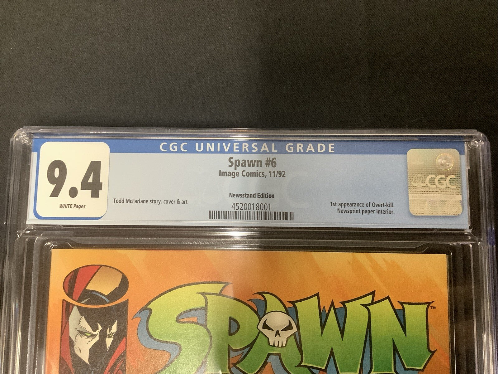 Spawn #6 (November 1992) CGC Graded 9.4, White Pages, NEWSSTAND EDITION COVER