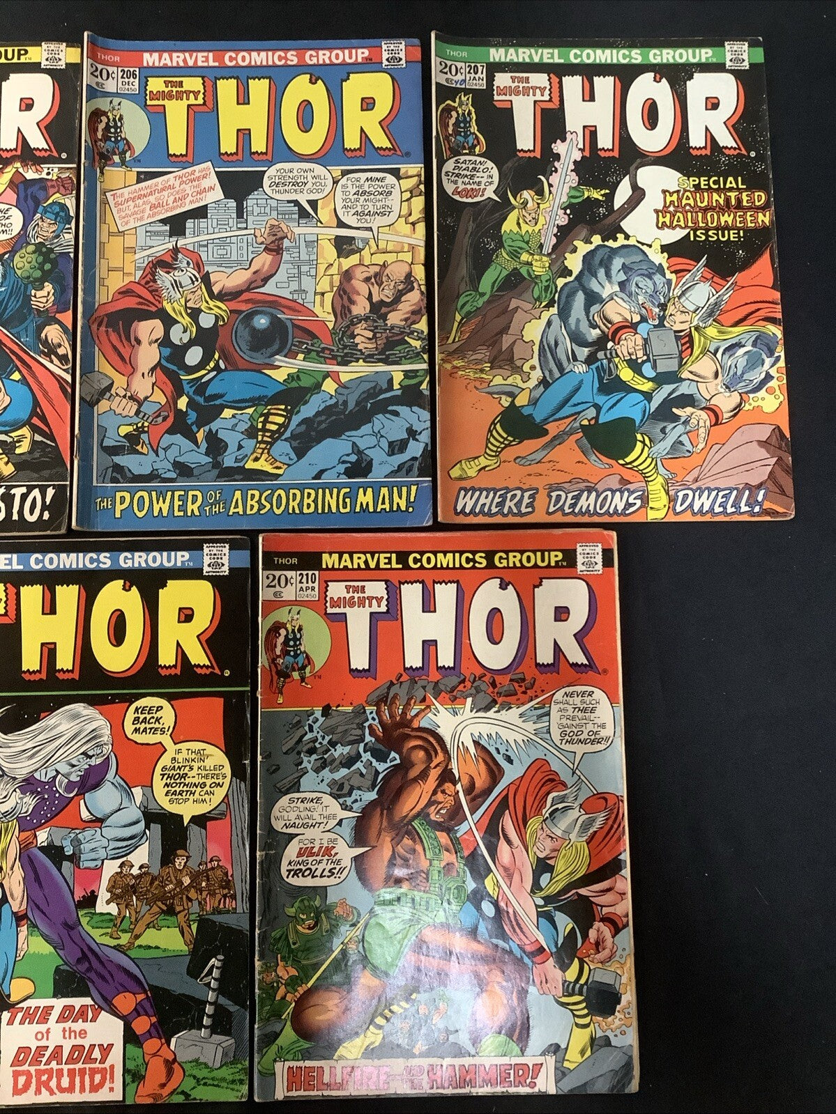 Thor #204-210 Comic Lot, Marvel, Low To Mid Grade, 1st App Demon Druid, Buscema
