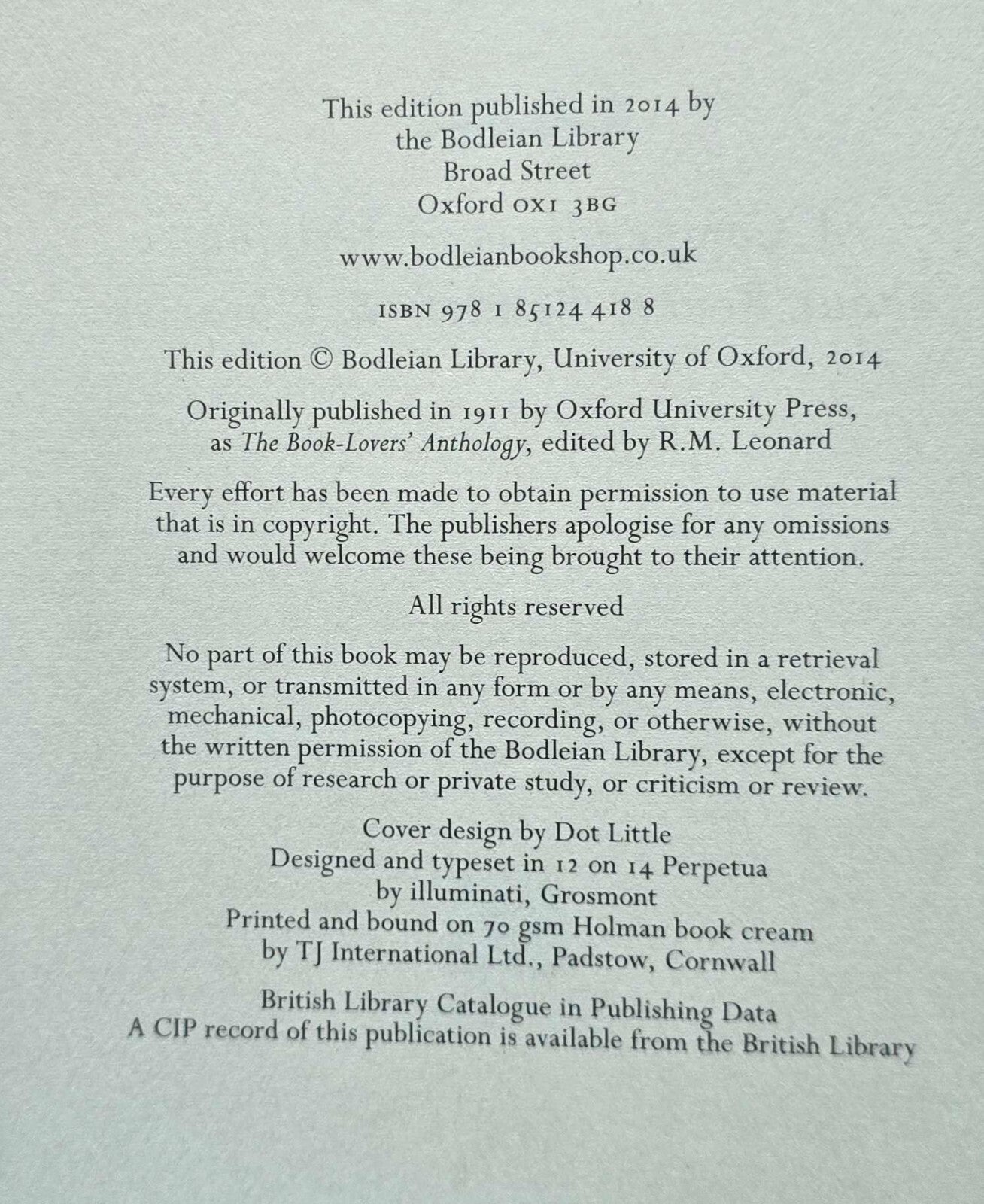The Book Lovers' Anthology: A Compendium of Writing about Books (HC, 2014)