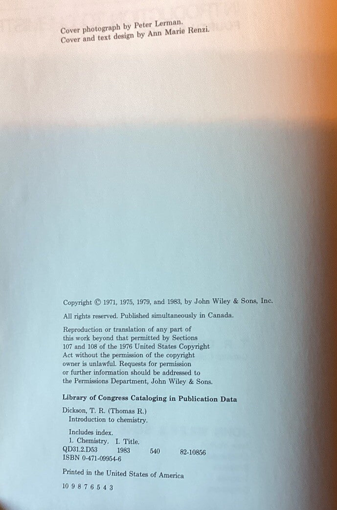 Introduction to Chemistry Fourth Edition T.R Dickson JD