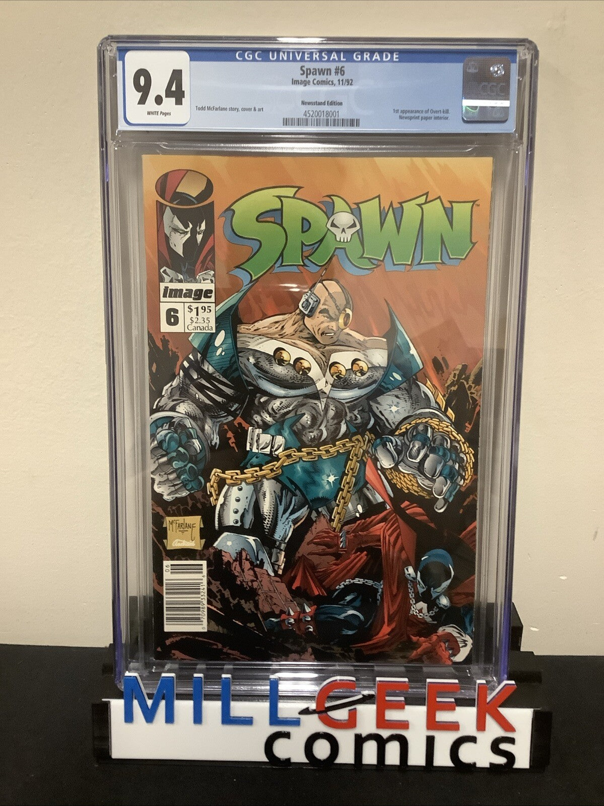 Spawn #6 (November 1992) CGC Graded 9.4, White Pages, NEWSSTAND EDITION COVER