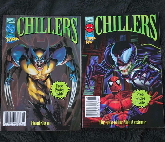 Marvel Chillers - X-Men & Spiderman 2 Book Lot - Venom! Light novel + Comic