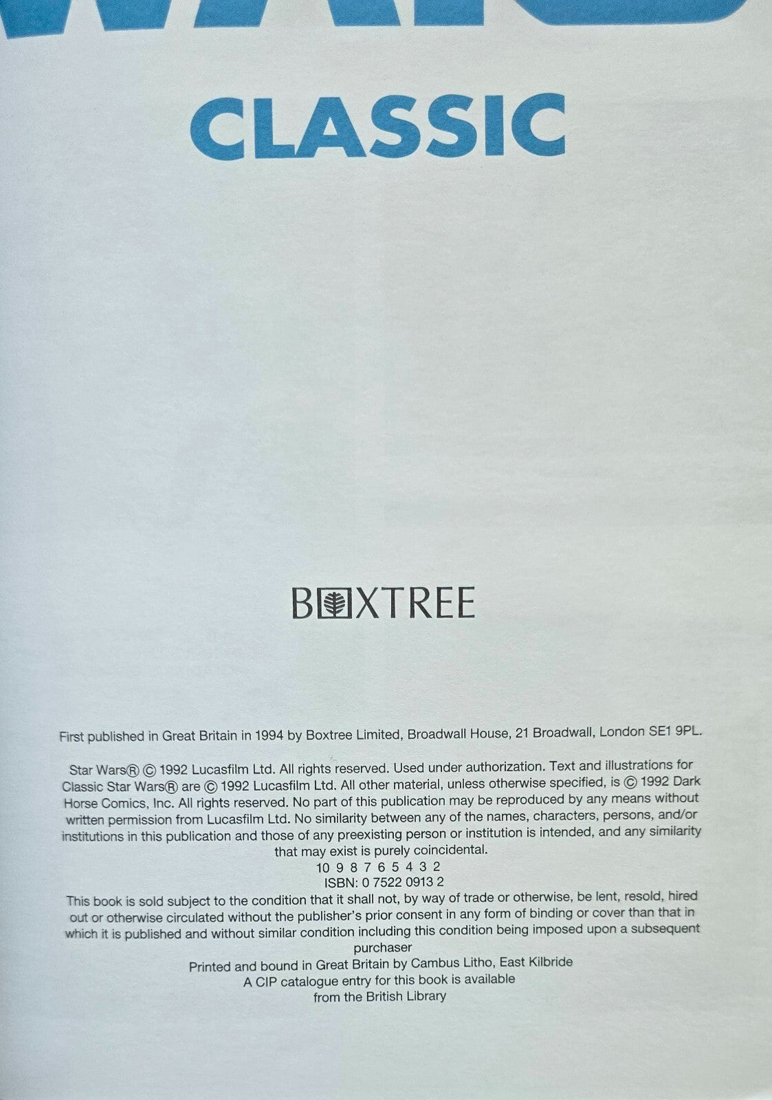 Star Wars Classic TPB - Boxtree UK Printing! (2nd Edition, 1994)
