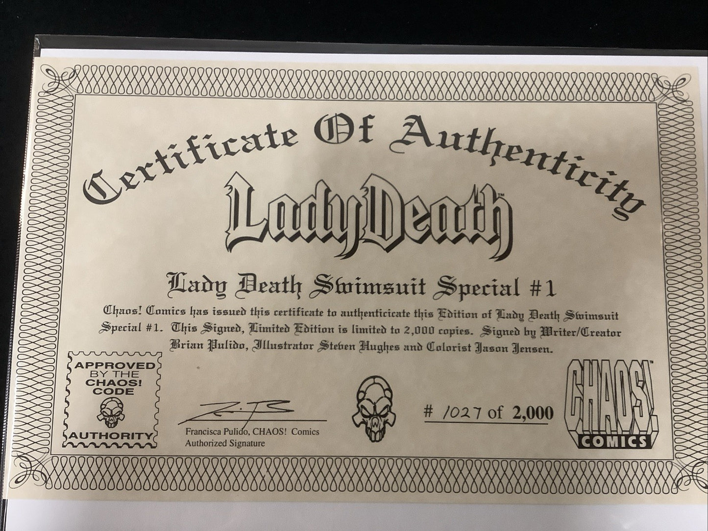 Lady Death Swimsuit Special #1 (Chaos! Comics May 1994) Signed With COA, See Pic