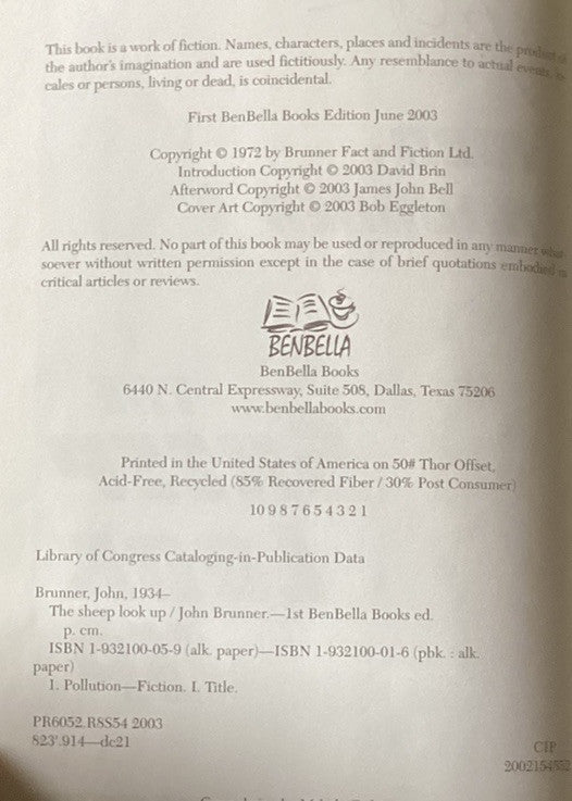 THE SHEEP LOOK UP John Brunner Signed by Artist Ben Bella Books 1ST Ed. -JD