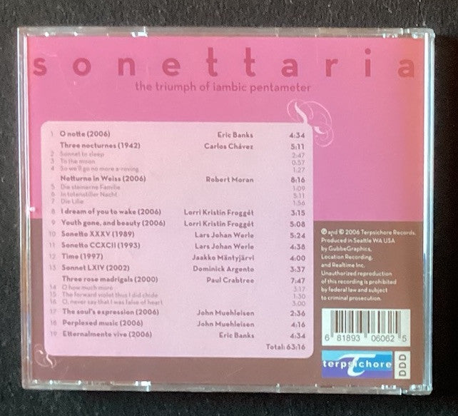 Sonettaria: The Triumph of Iambic Pentameter (CD, Like New) -JD