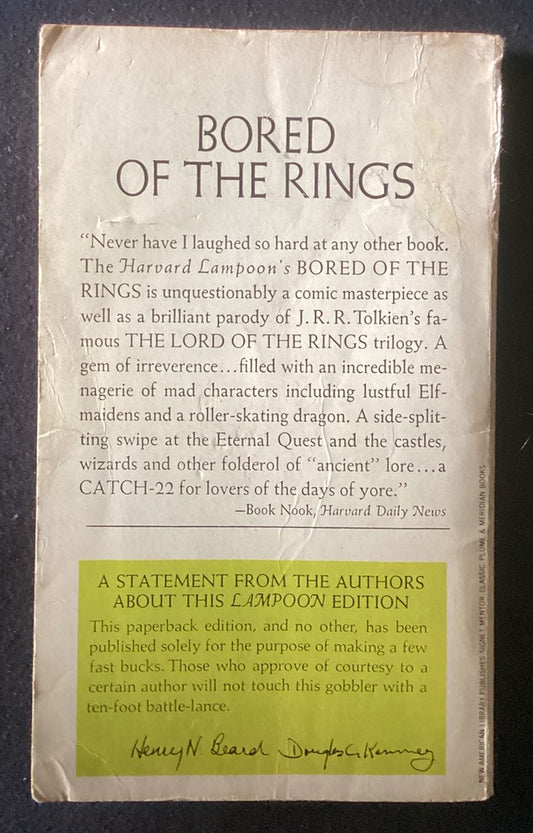 BORED OF THE RINGS Harvard Lampoon LOTR Parody Signet Paperback