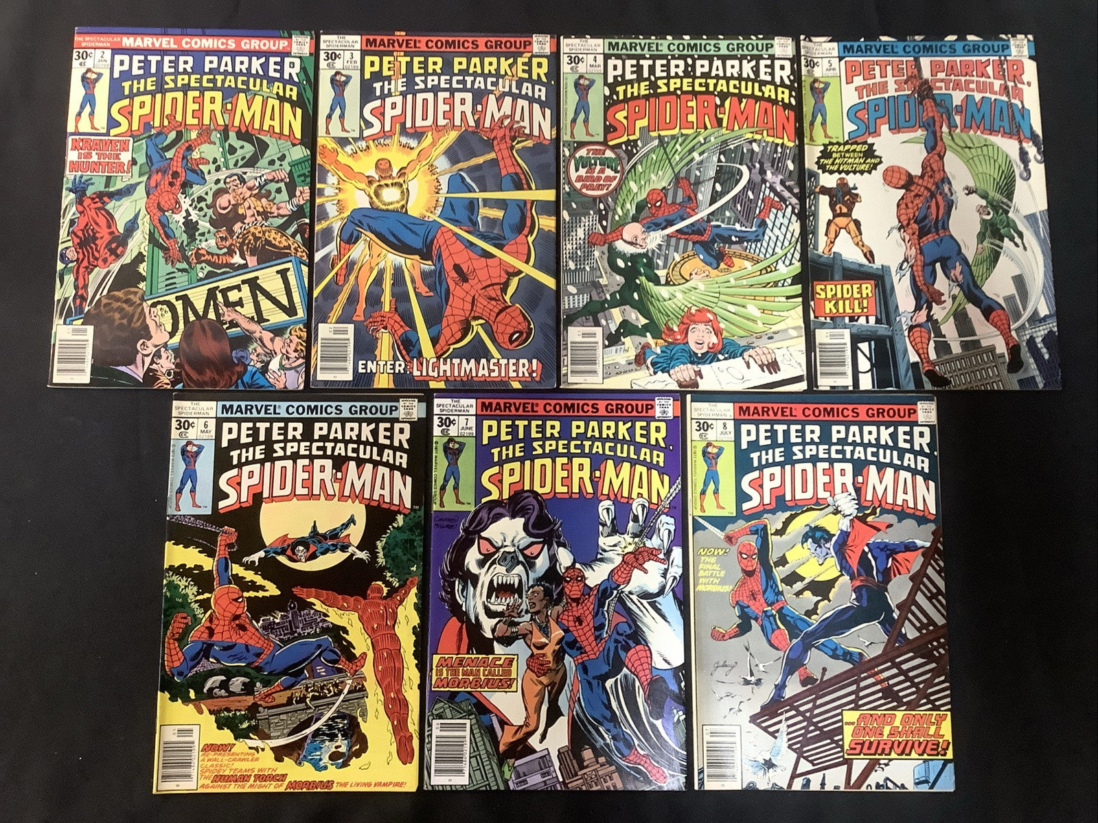 Spectacular Spider-Man #2-8 Comic Lot, Marvel, 1st App Lightmaster, Morbius